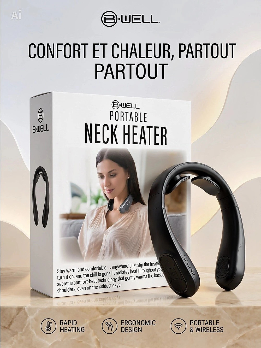 B-WELL Portable Neck Heater Black NWT